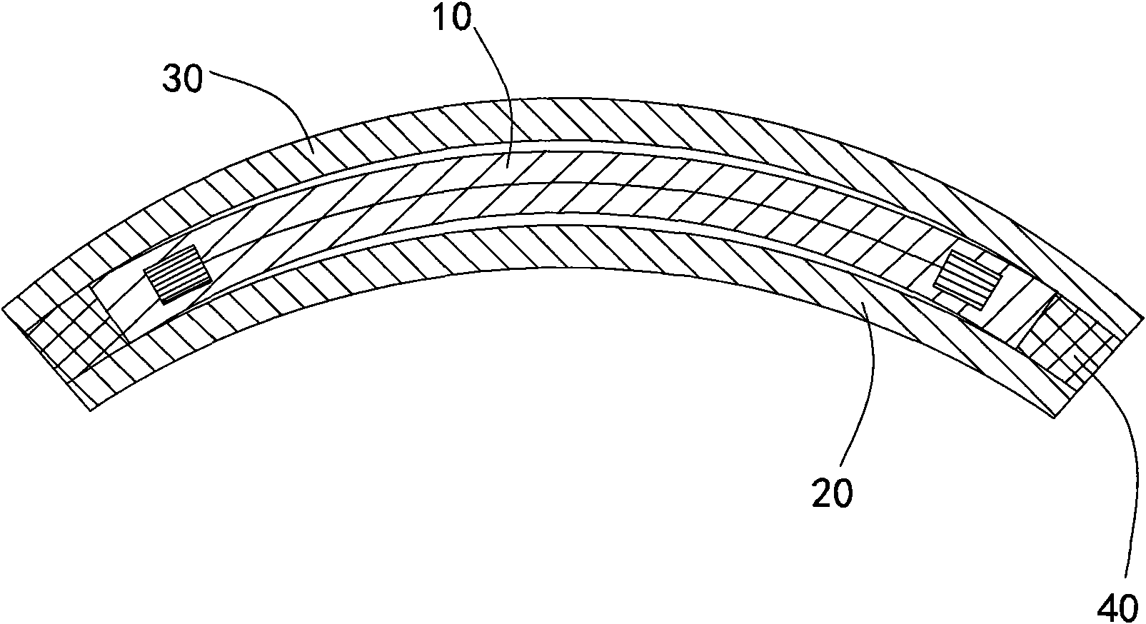 Arc plate-shaped display module, manufacturing method thereof and used manufacturing device