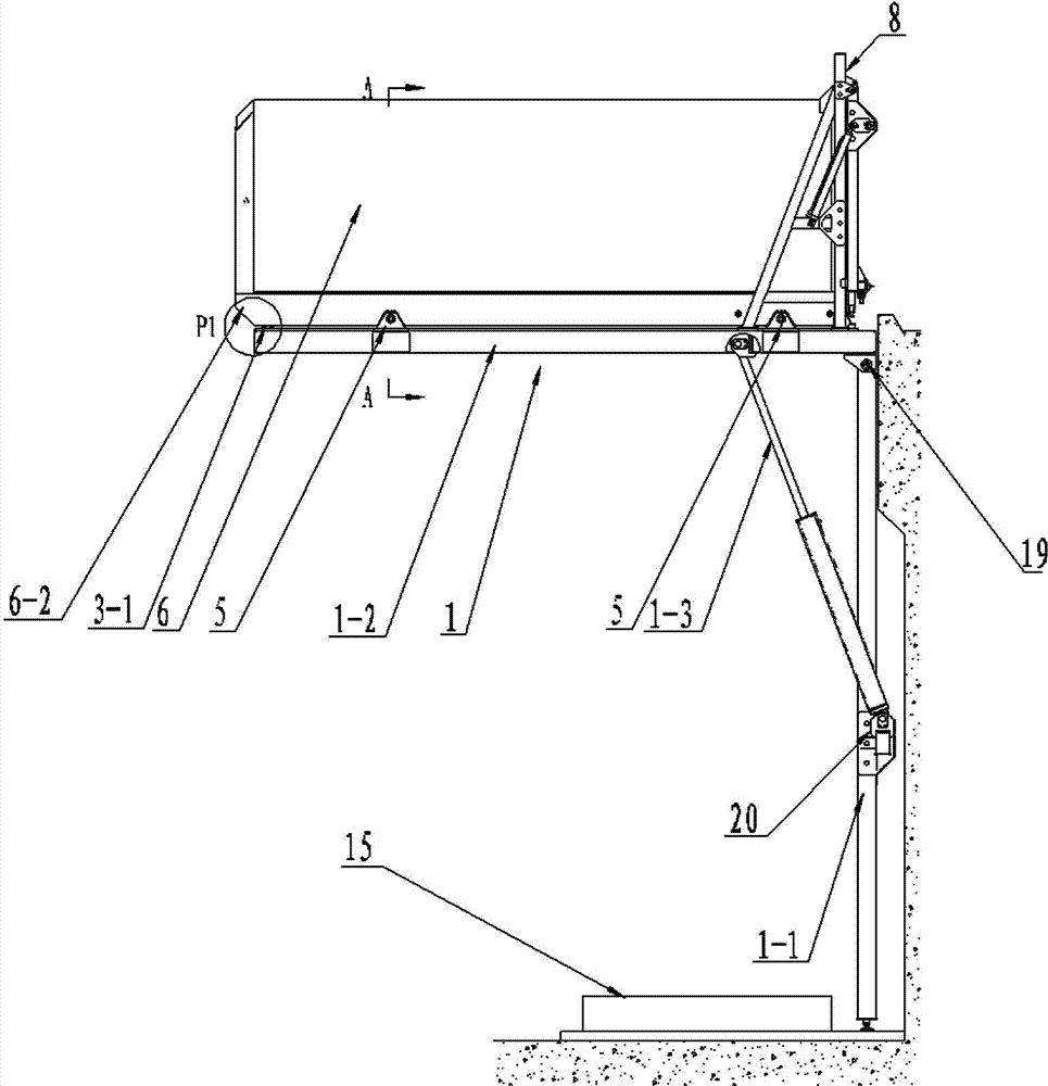 Container automatic overturning and opening-closing device for vertical waste compression station