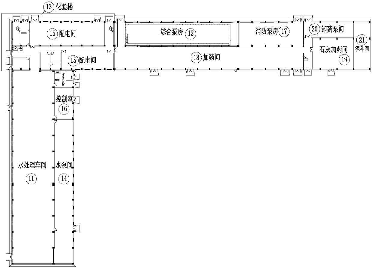 Intensive layout structure of large-scale thermal power plant water center