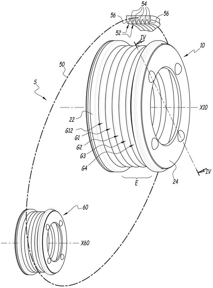 Transmission pulley, method for producing such a pulley, and power transmission system comprising such a pulley