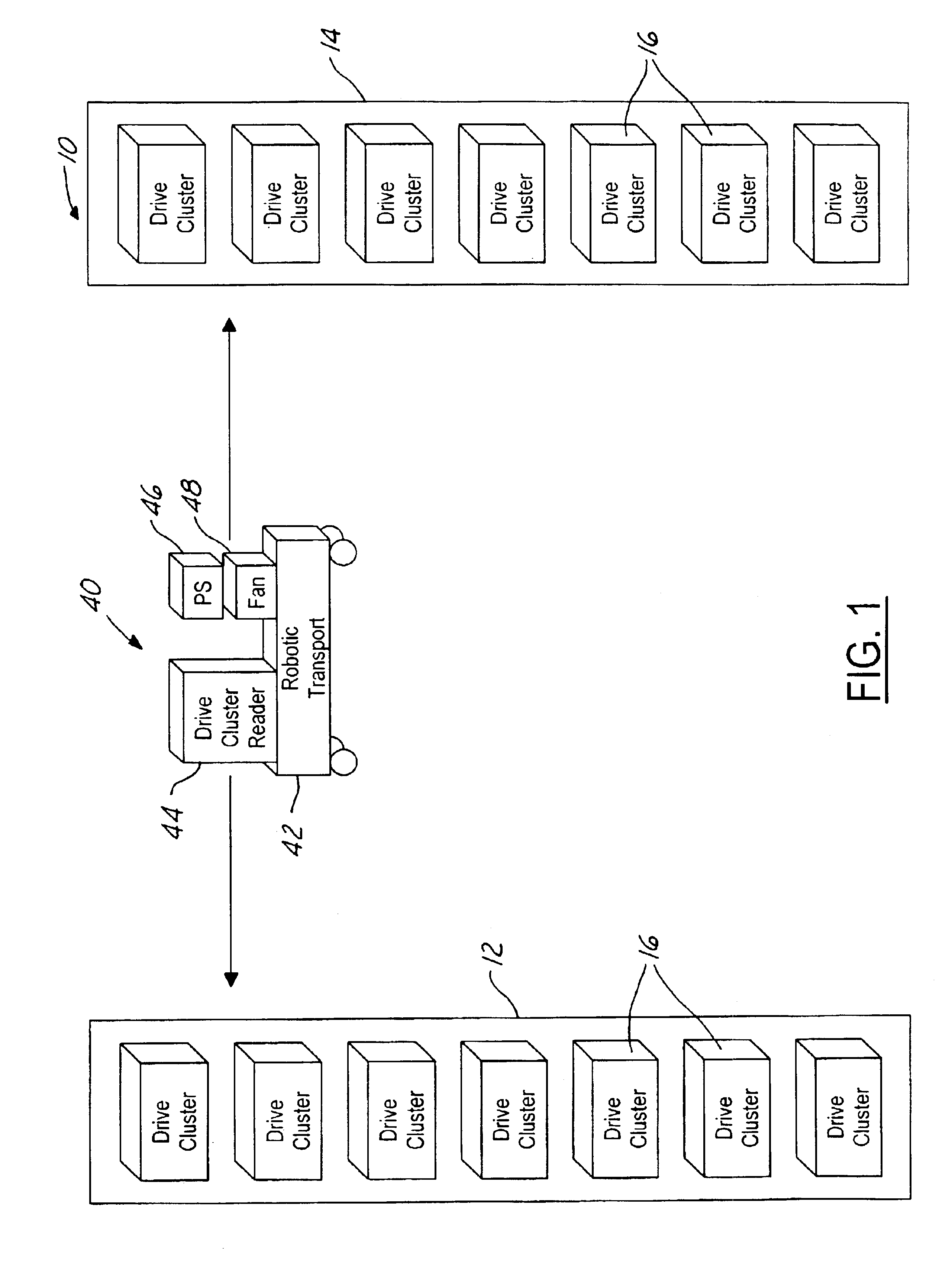 Data library system having movable robotic librarian operable for accessing statically mounted drives