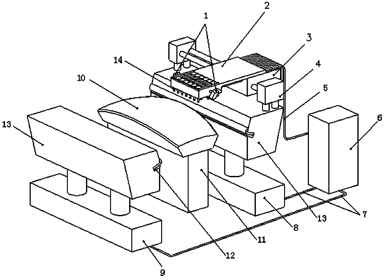 Movable heating skin stretch forming device and method