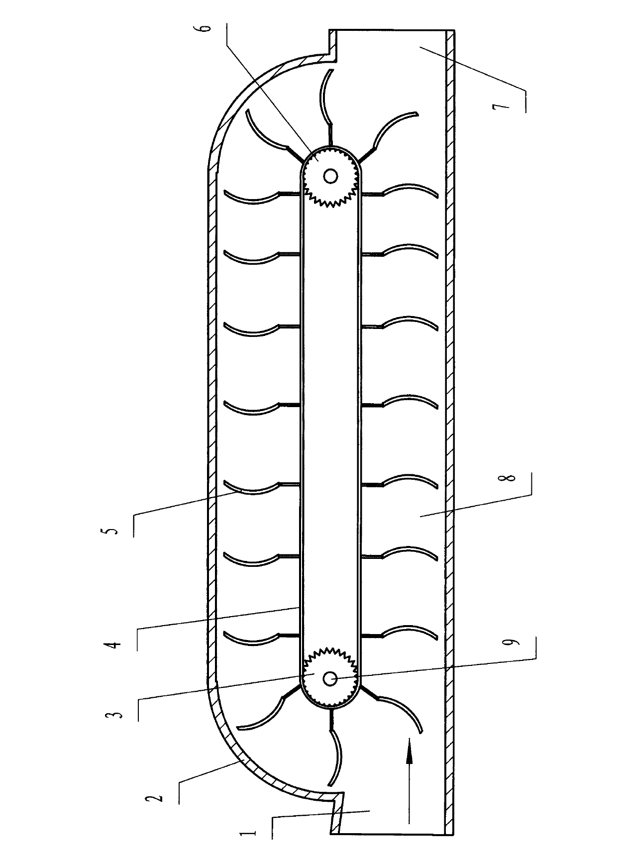 Device for converting kinetic energy of liquid into mechanical energy