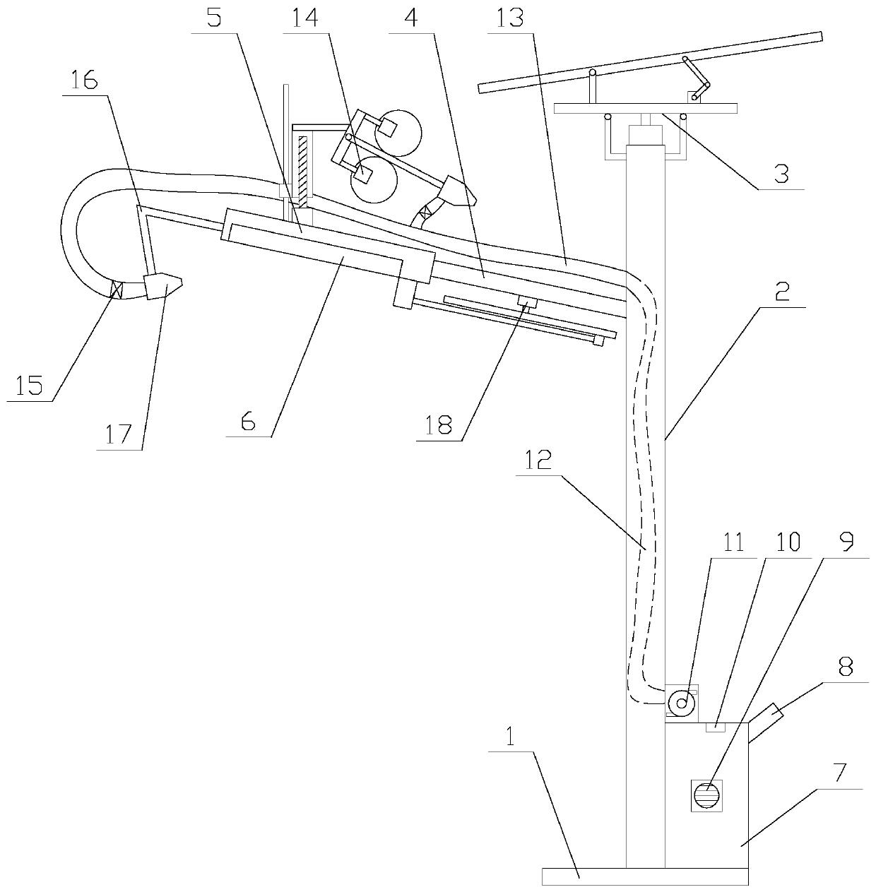 A solar street lamp with strong lighting ability and automatic cleaning function