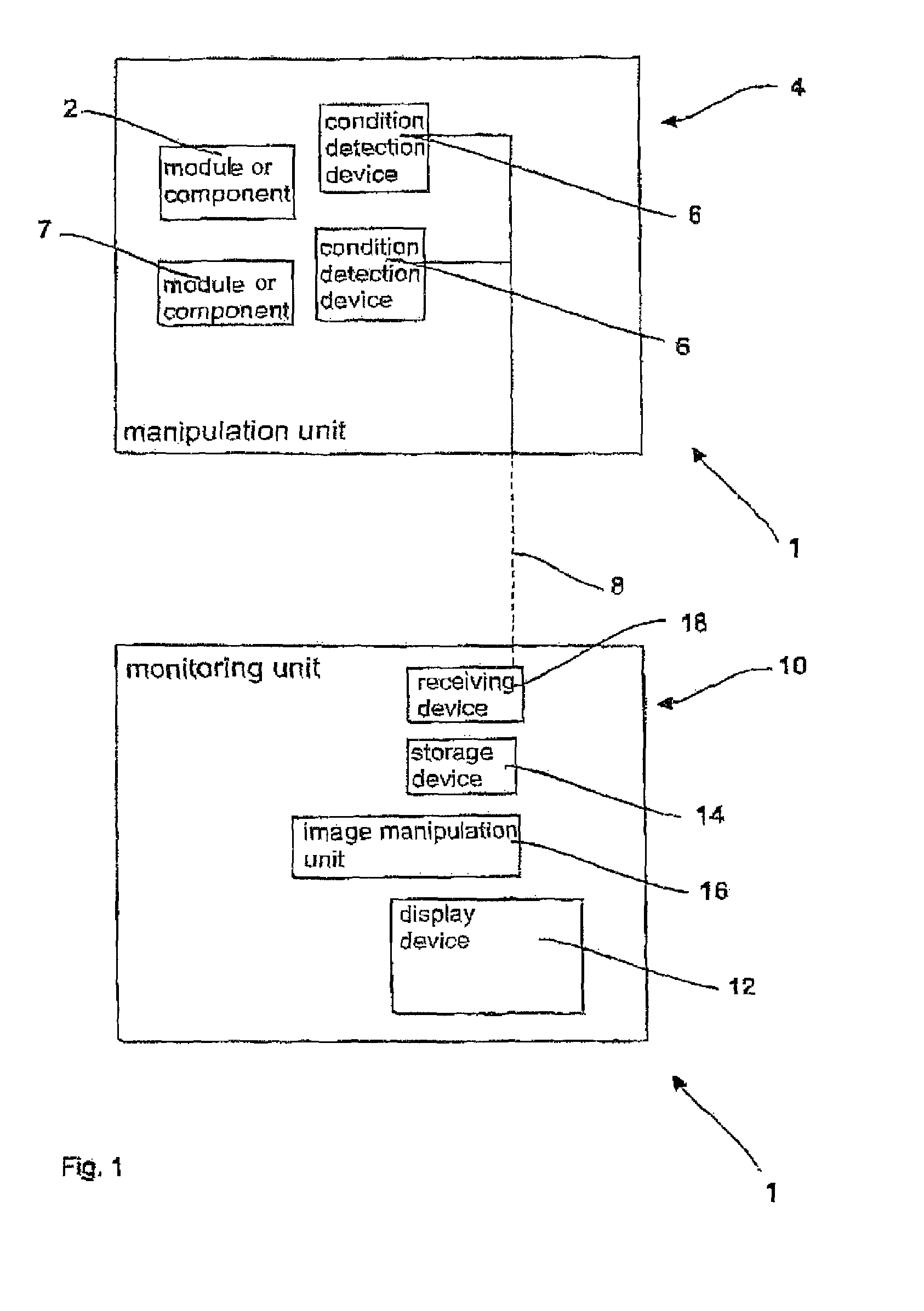 Monitoring unit for a device for manipulating containers