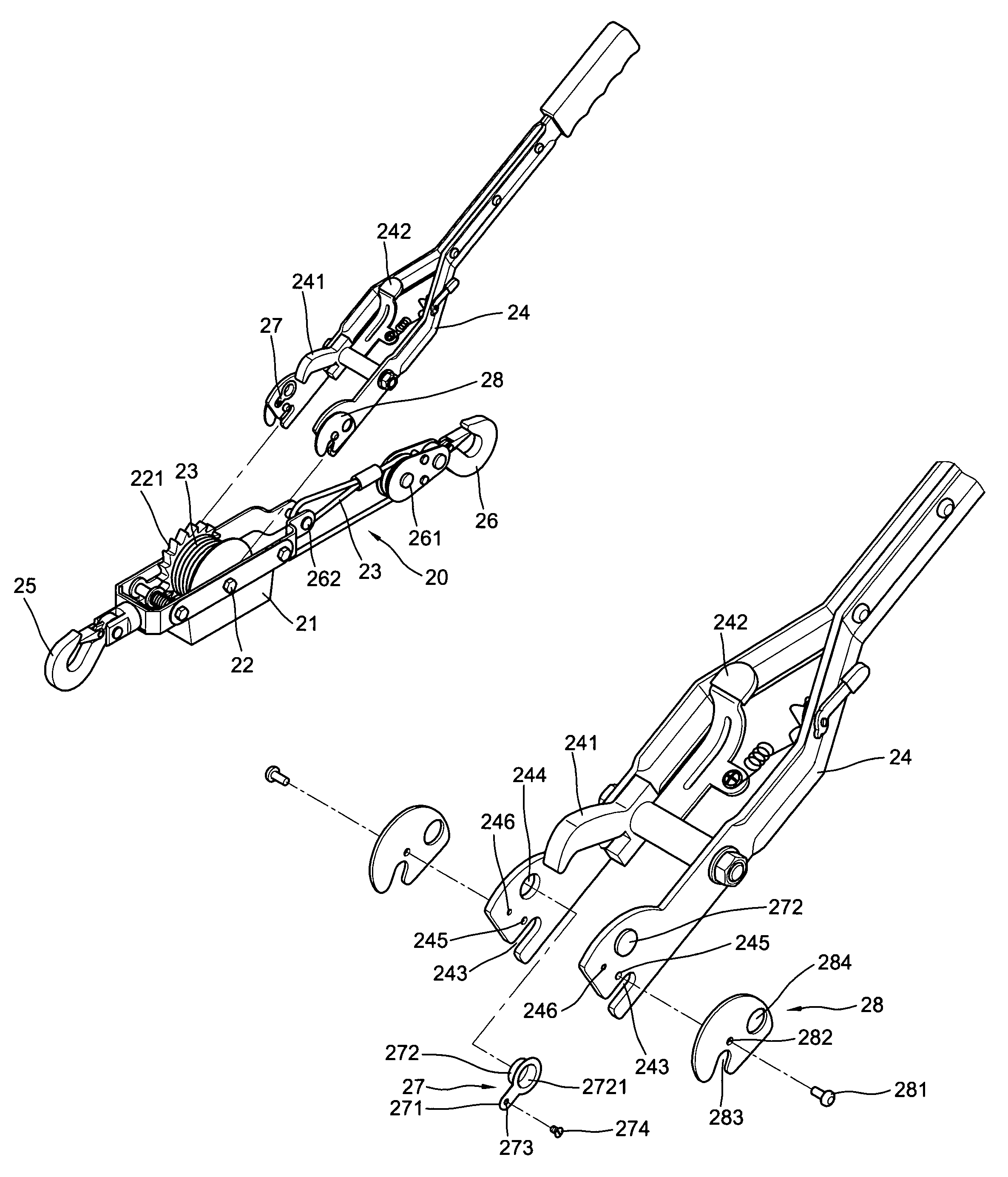 Hand winch having a removable sway handle