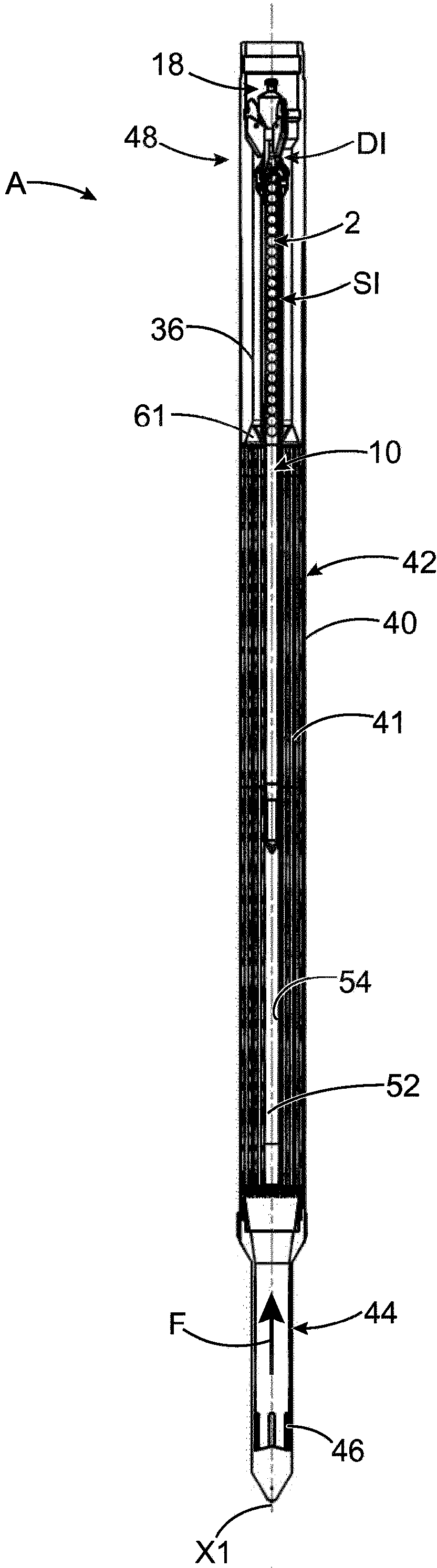 Assembly for anuclear reactor, comprising nuclear fuel and system for triggering and inserting at least one neutron absorber and/or mitigator element