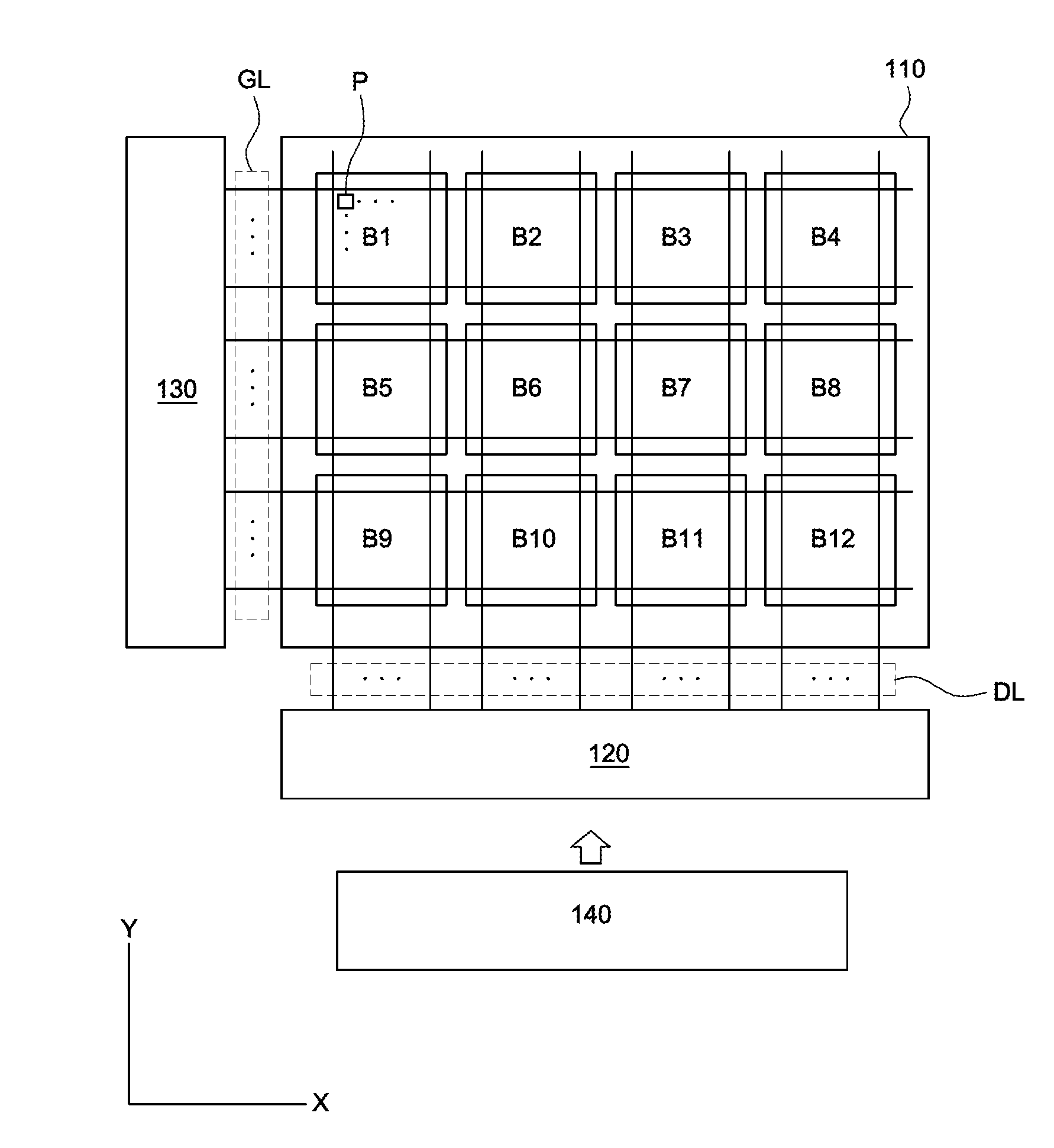Touch recognition enabled display device with asymmetric black matrix pattern
