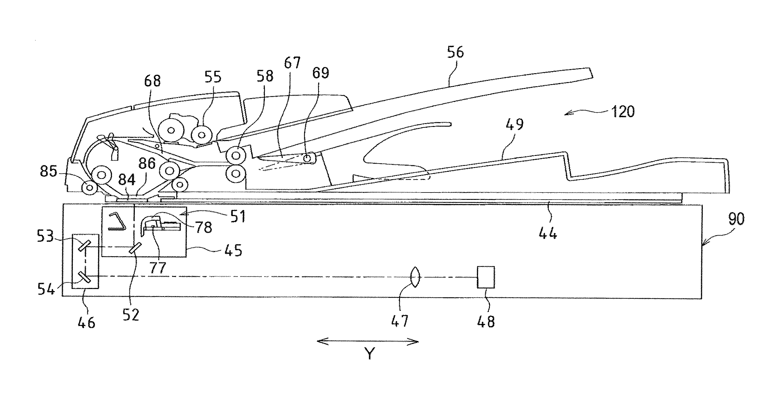 Recording paper conveying device, document feeding device and image forming apparatus including these devices