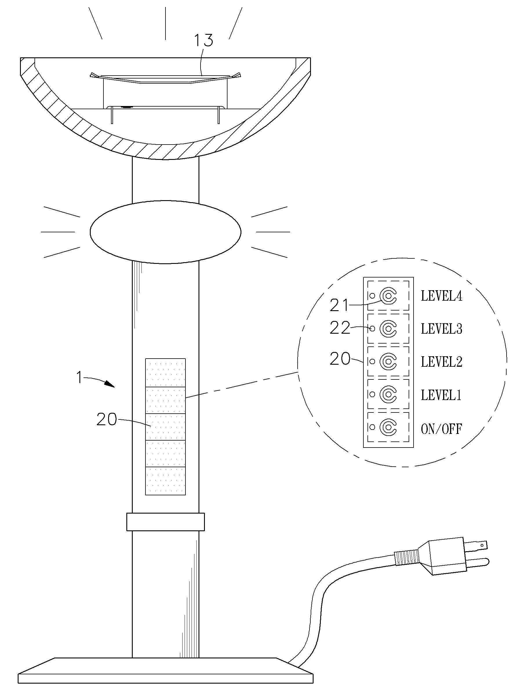 Light source adjusting and controlling switch device