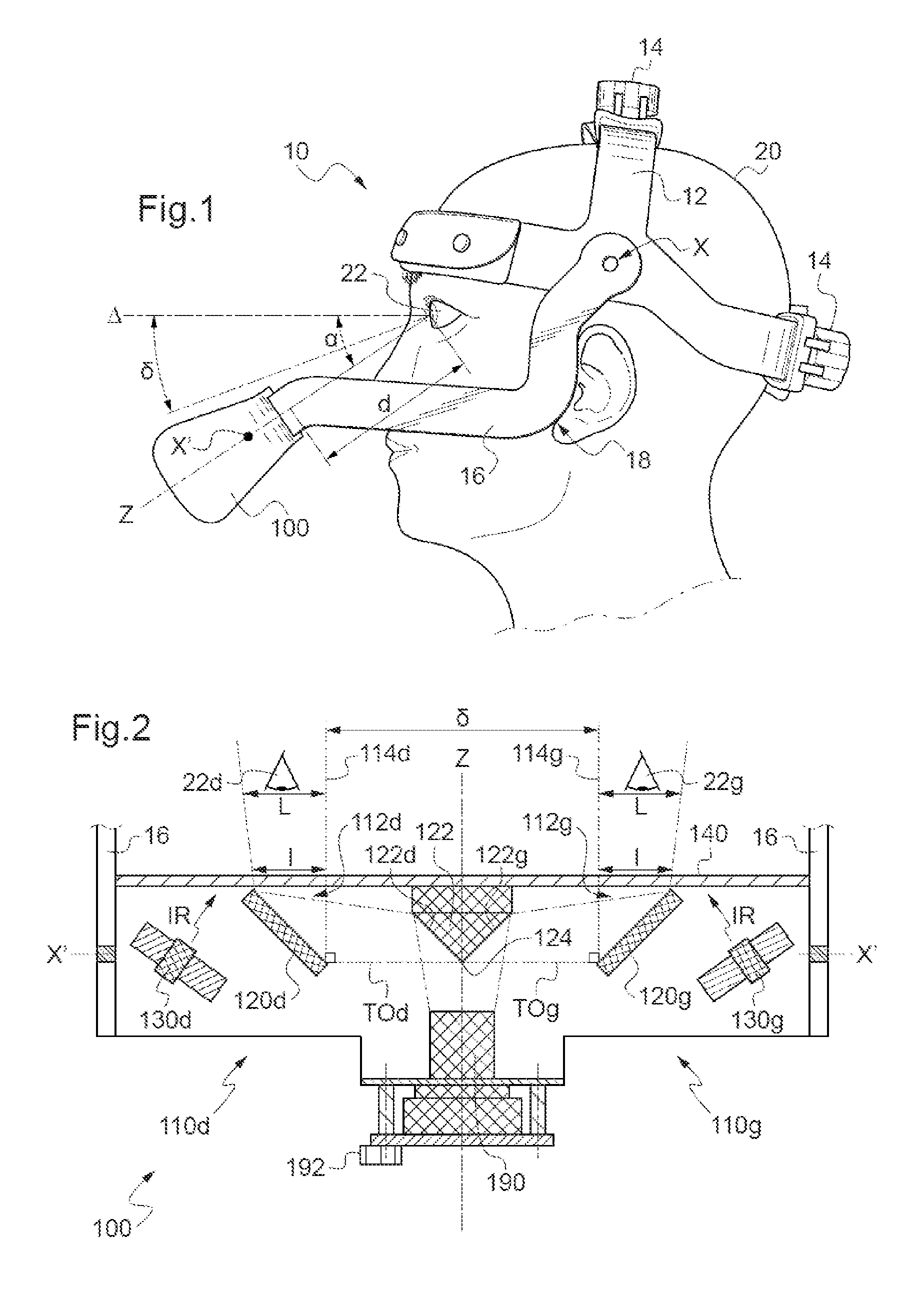 Optical system for following ocular movements and associated support device