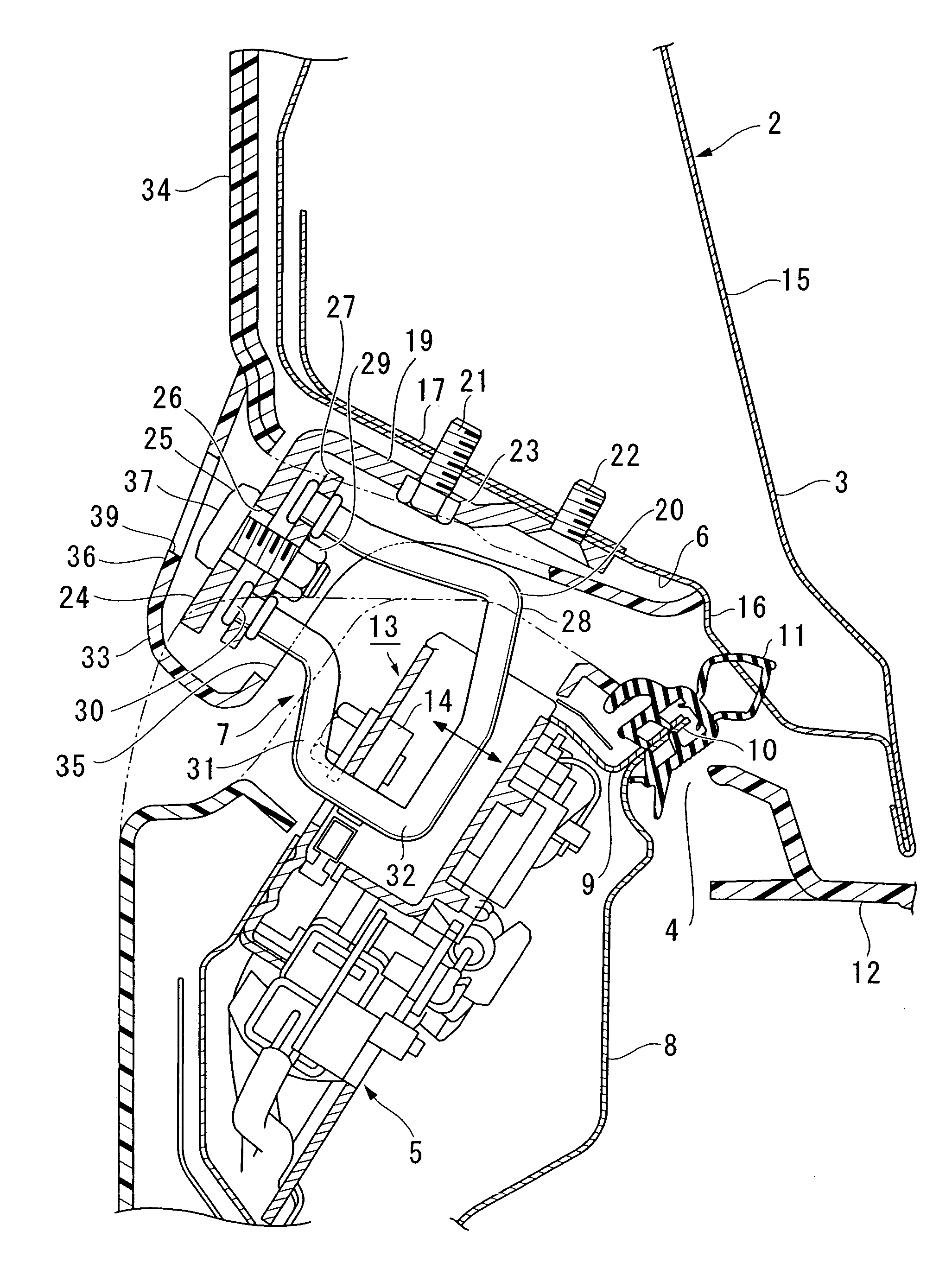 Structure for attaching striker, having attachment bracket including base and protruding portion