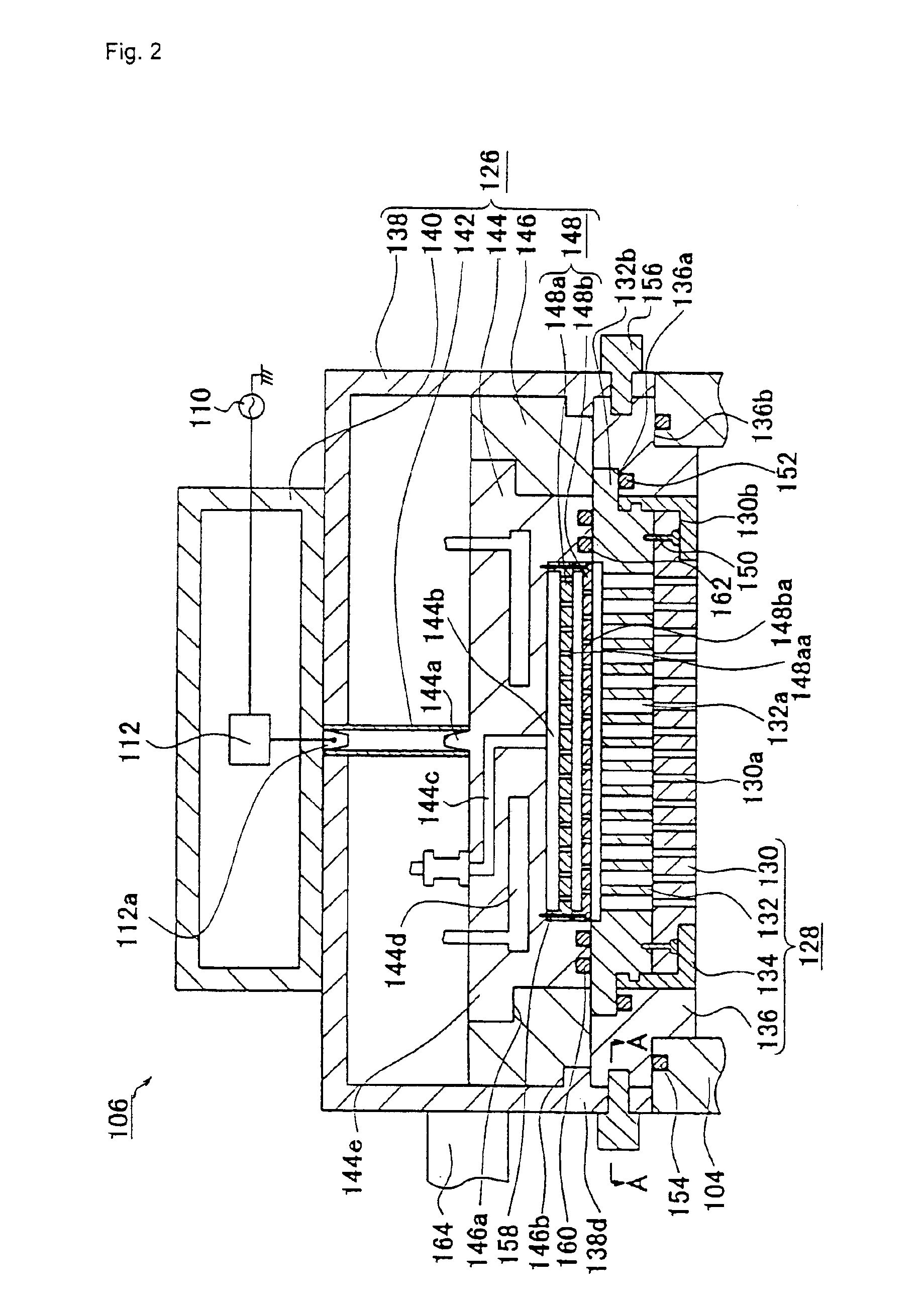 Processing device and method of maintaining the device, mechanism and method for assembling processing device part, and lock mechanism and method for locking the lock mechanism