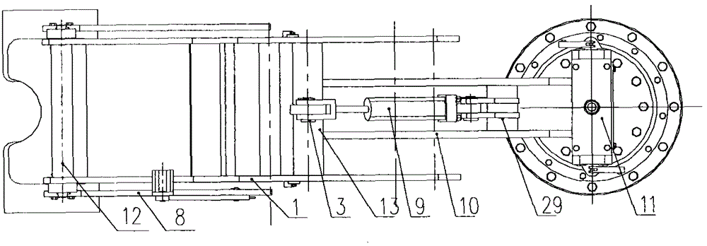 An iron driller support device adopting a telescopic support structure