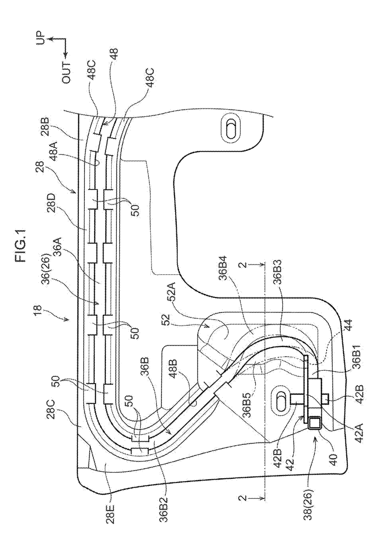 Vehicle front portion structure provided with a pedestrian collision detection sensor