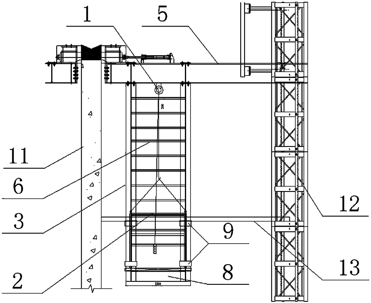 Construction elevator wall-attached frame mounting platform attached to steel platform formwork and method