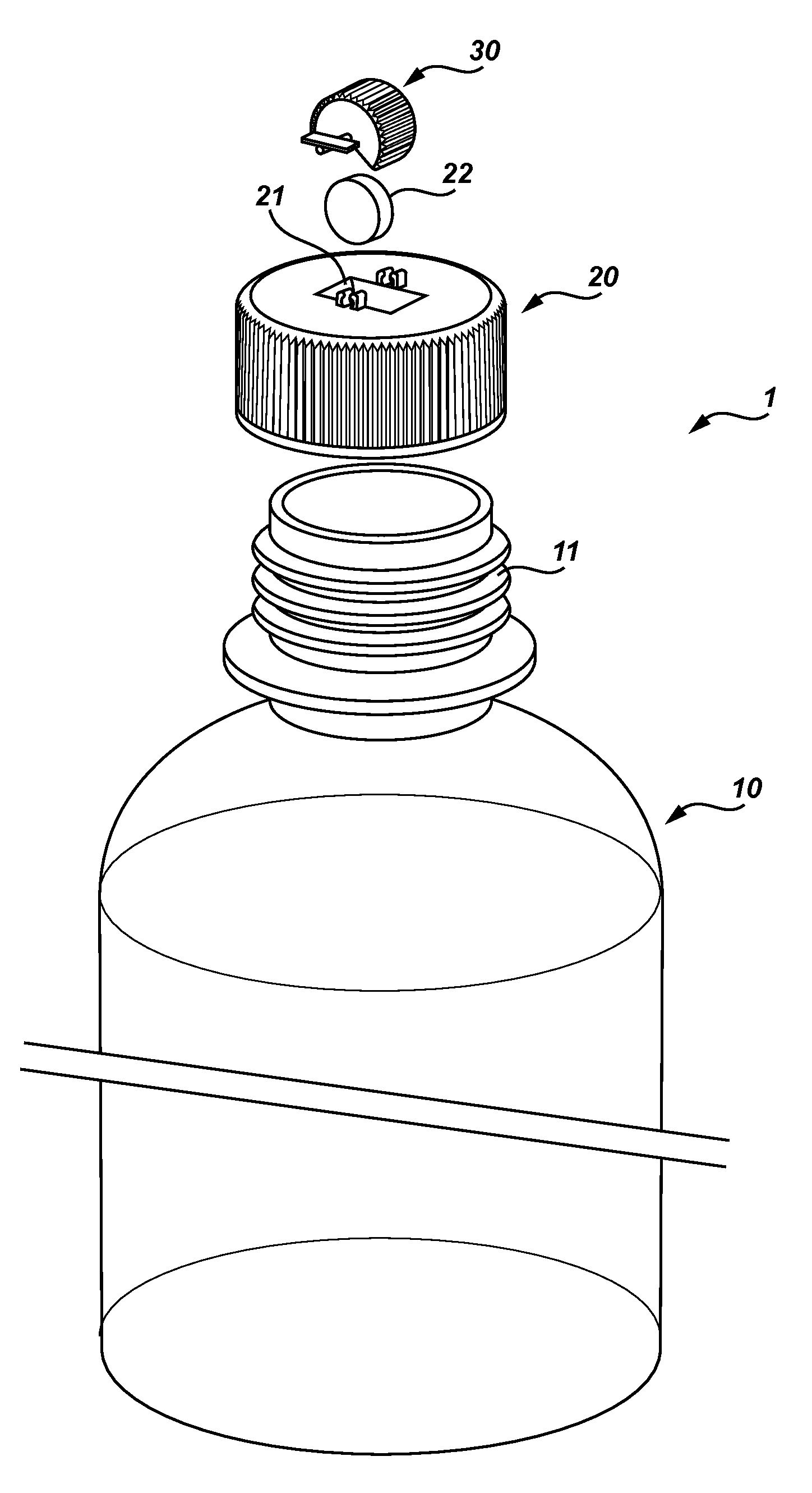 Water bottle with dosage in a dispenser cap