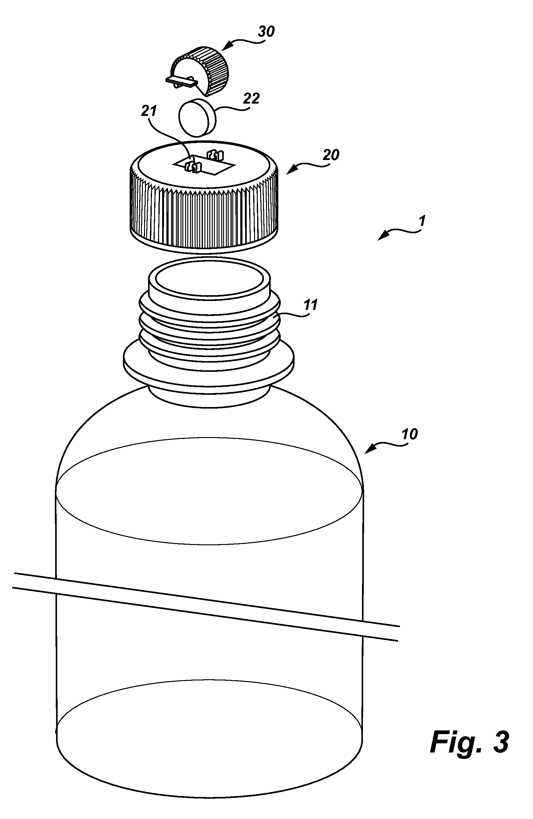 Water bottle with dosage in a dispenser cap