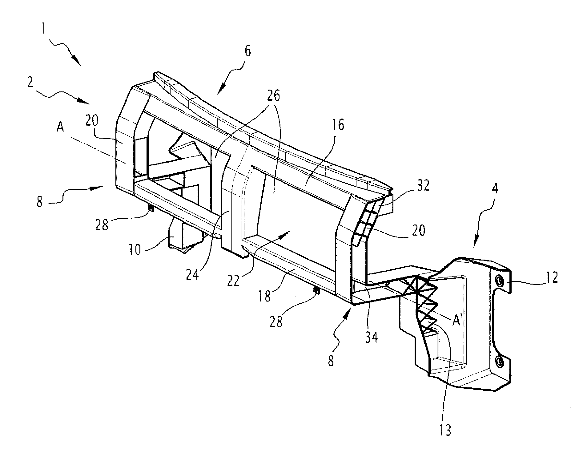 Motor-vehicle front-face module comprising a flexible zone