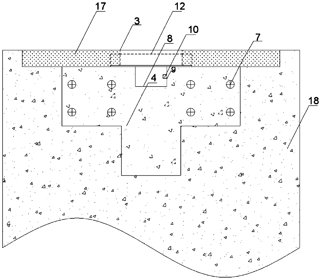 Embedding structure and method for preventing cracking of concrete pavement luminous marks