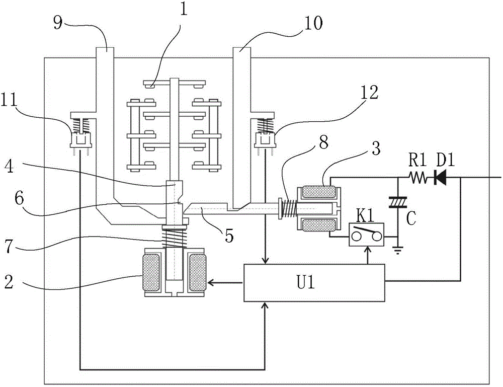 Contactor driven by capacitive stored energy