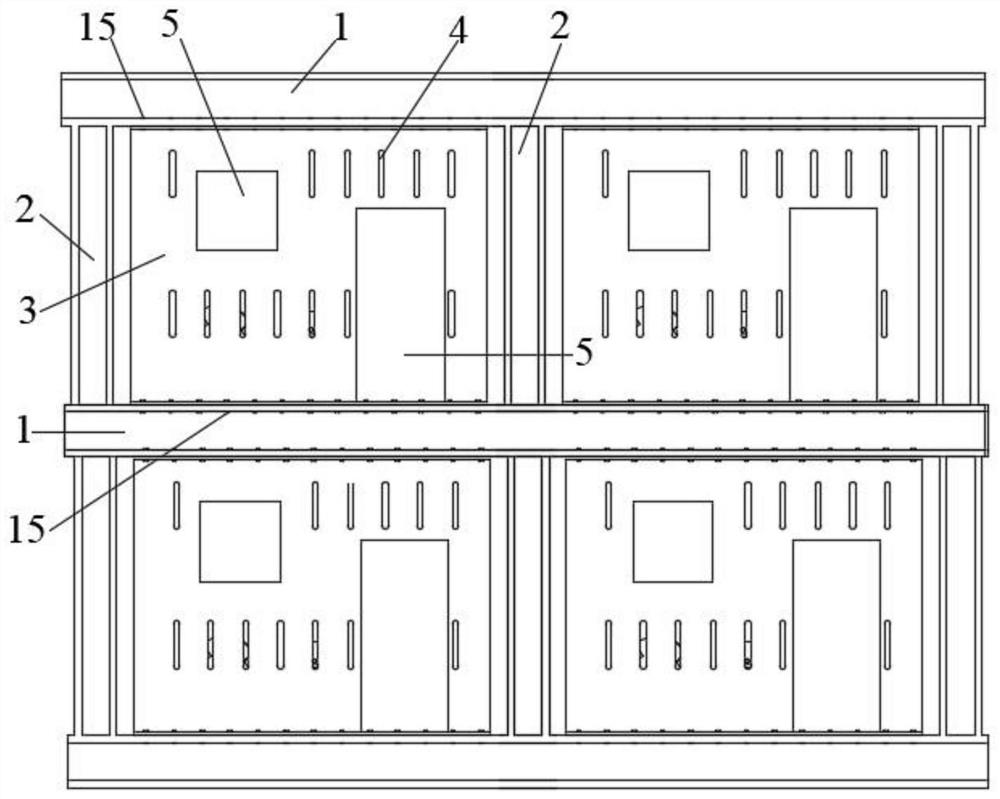 Prefabricated composite energy-dissipating steel beam-column structure capable of multi-stage vibration reduction and secondary displacement amplification