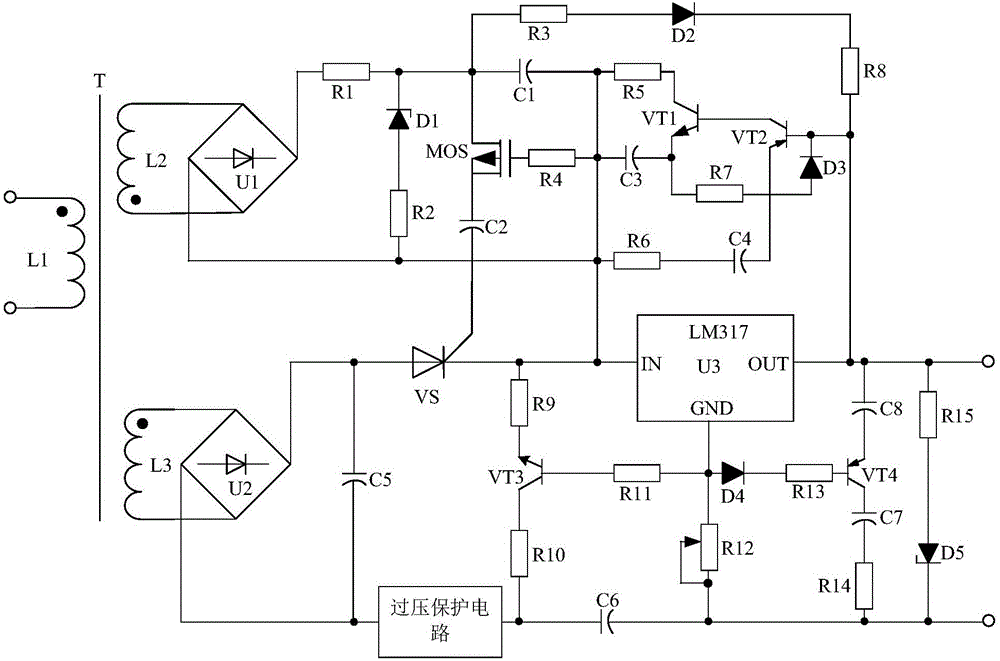 LED adjustable voltage-regulated driving power supply based on overvoltage protection circuit