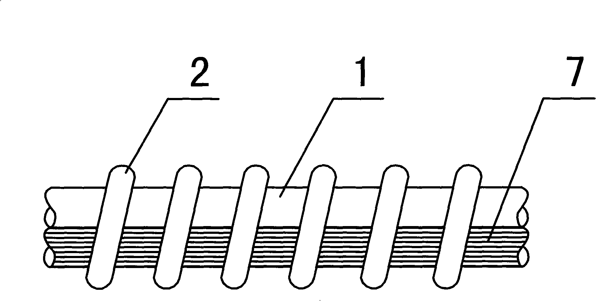Multiple main thread master-slave type three-helix energy-saving lamp filament and manufacturing method thereof