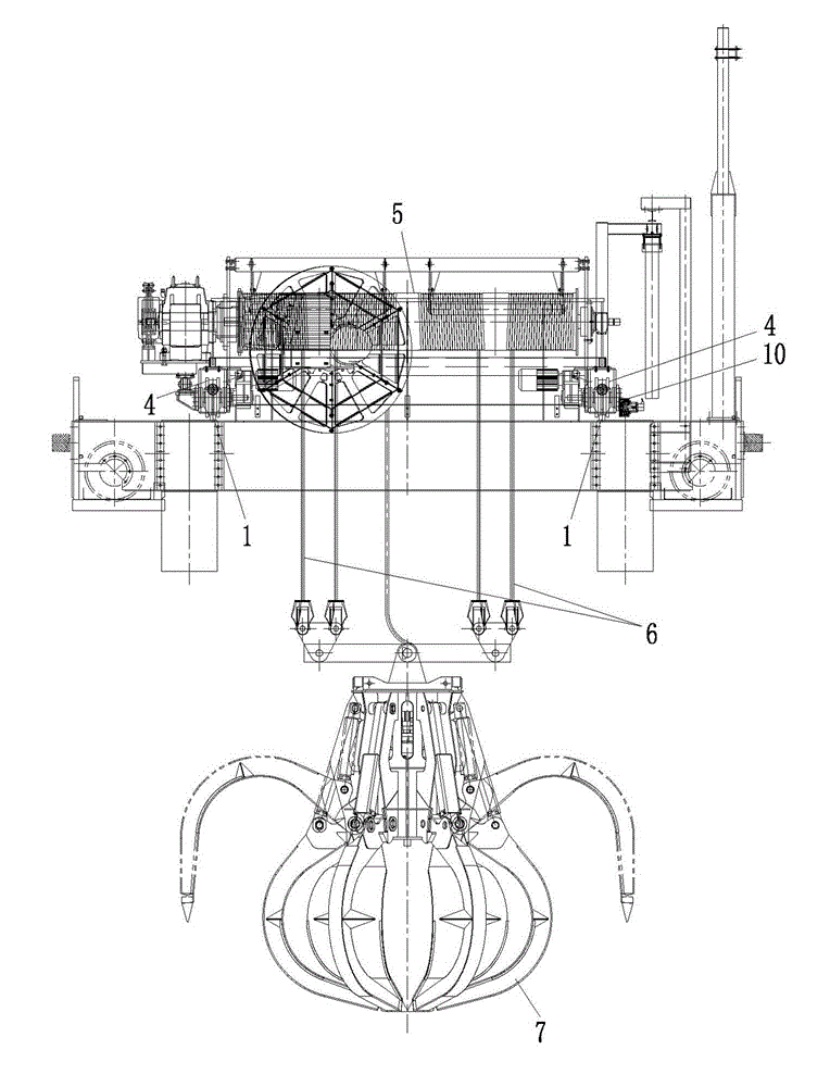 Bridge grabbing crane of trolley chain wheel positioning system with absolute value encoder