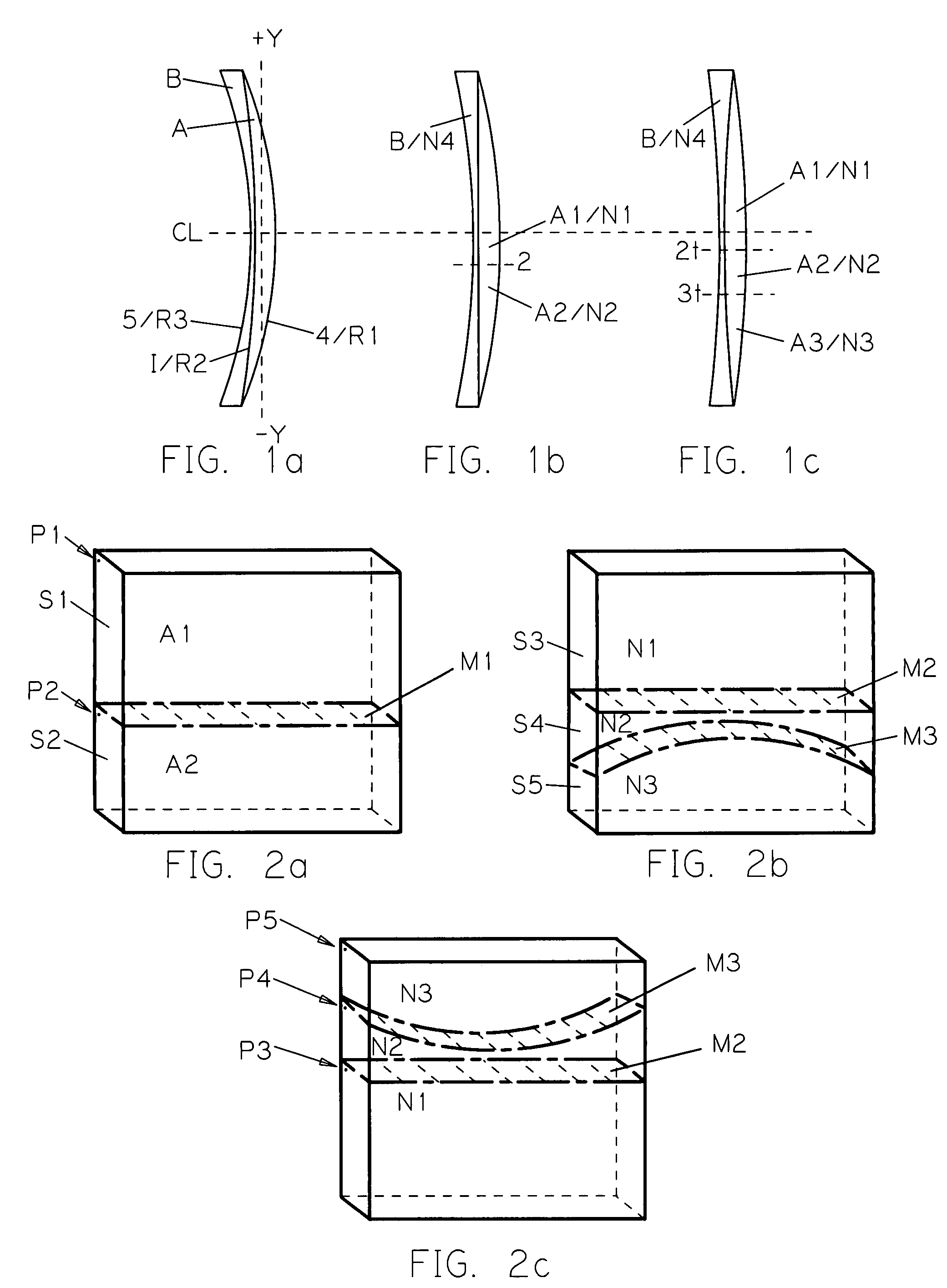 Multi-layered multifocal lens with blended refractive index