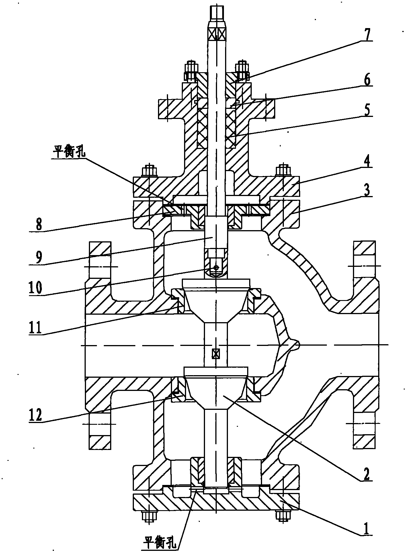 Regulating valve with double valve seats