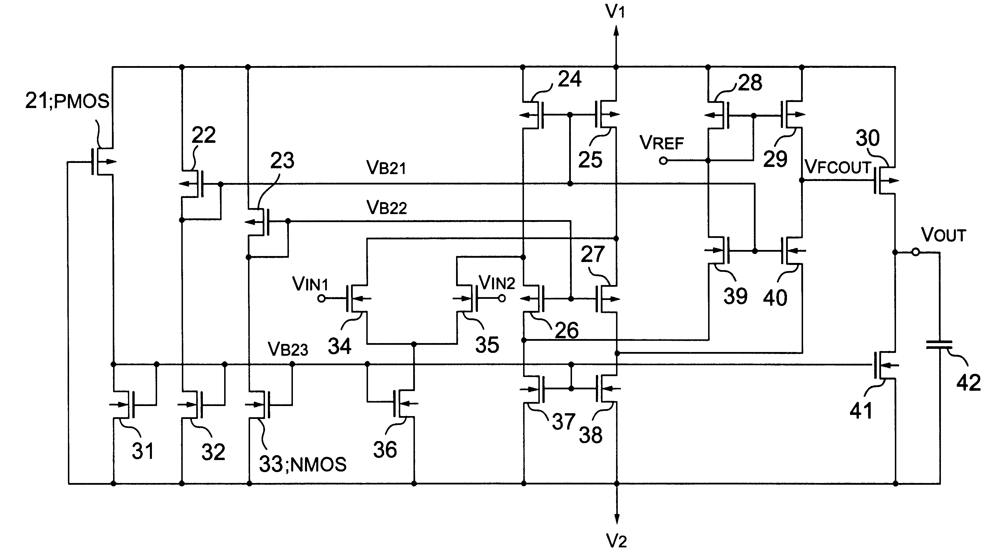 Operational amplifier circuit including folded cascode circuit