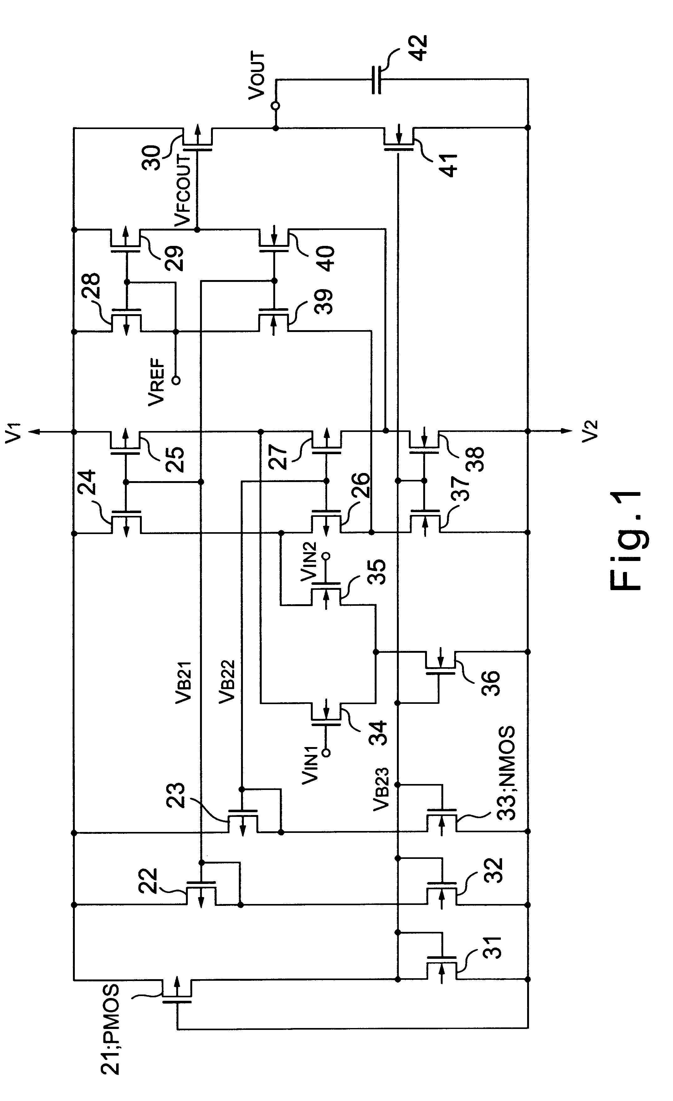 Operational amplifier circuit including folded cascode circuit