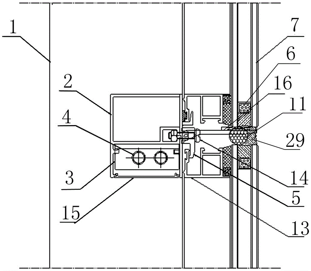 Curtain wall exposed and hidden frame connecting auxiliary frame, curtain wall system and construction method thereof