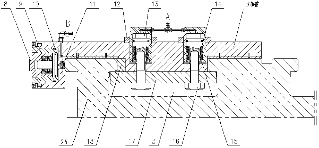 Clamping system of movable main spindle box and clamping method