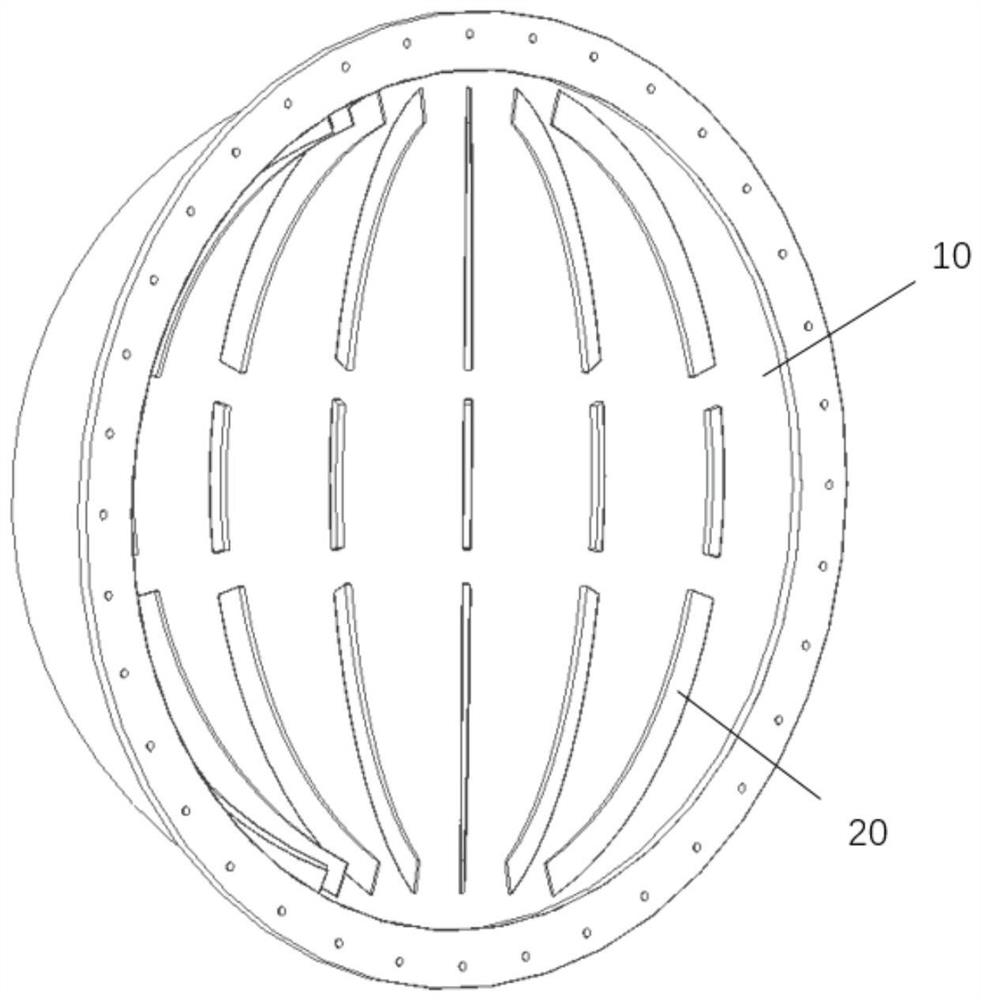 A curved water tank based on the inner wall -faced wing tablet enhances the heat exchange structure