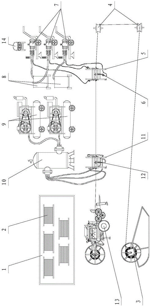 Dirt-removing, washing and processing device for steel wire rope