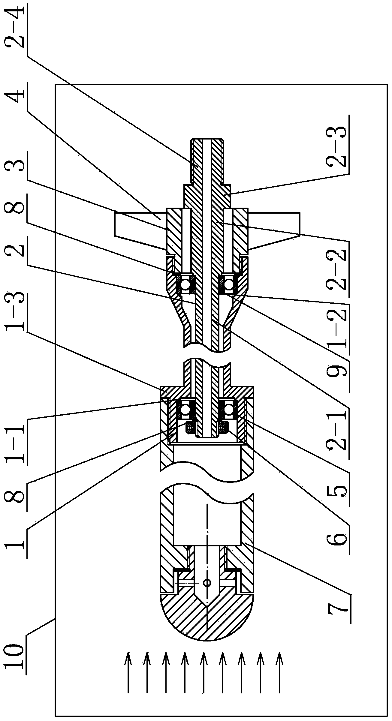 Ventilation navigation body self-rotation device used in water tunnel experiment