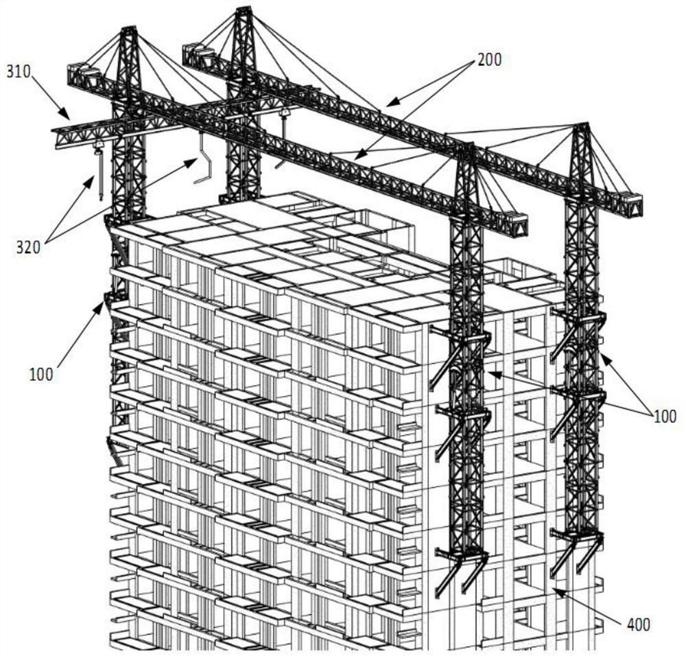 High-rise building construction system and mounting and using method thereof