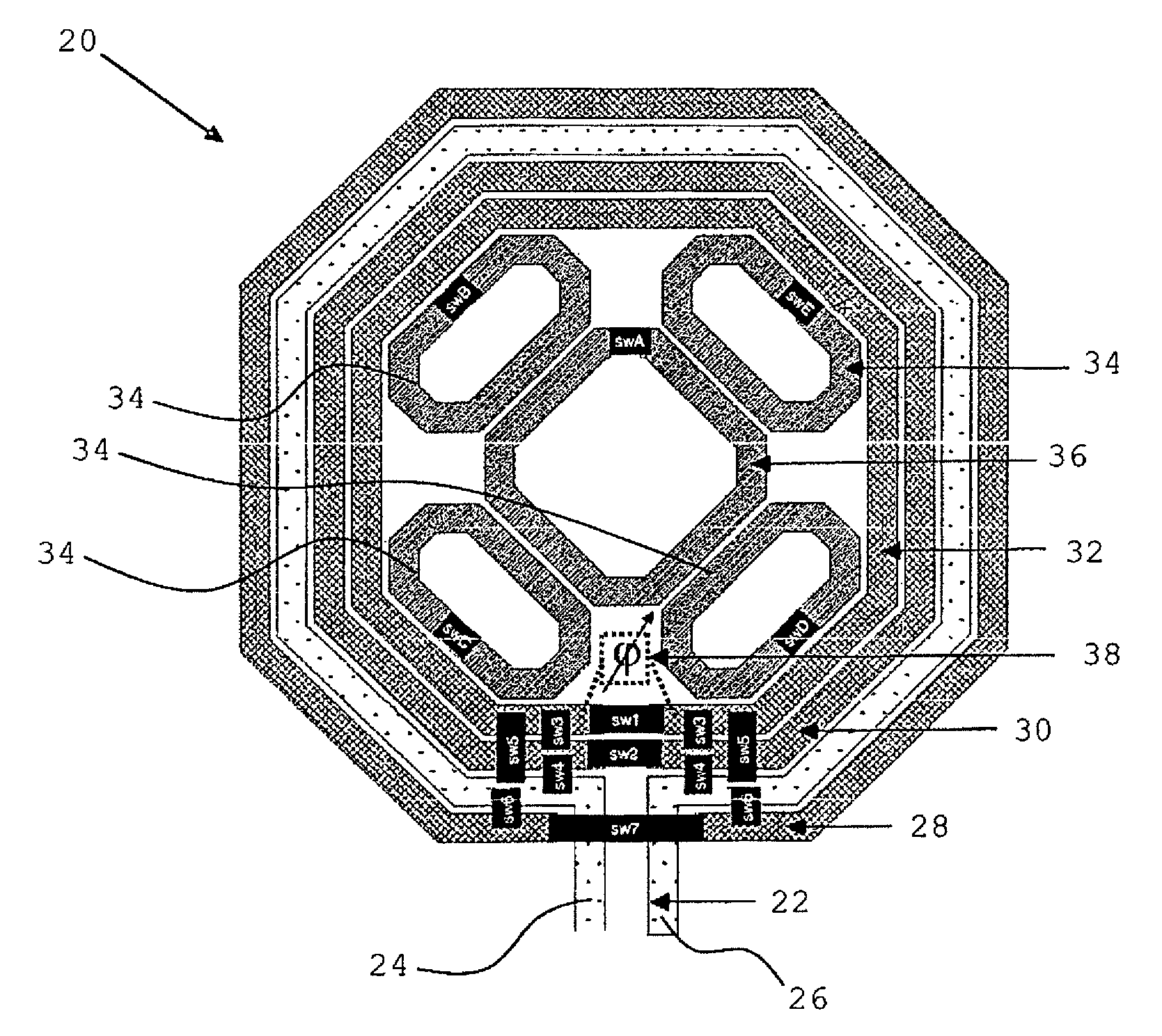 Inductor combining primary and secondary coils with phase shifting