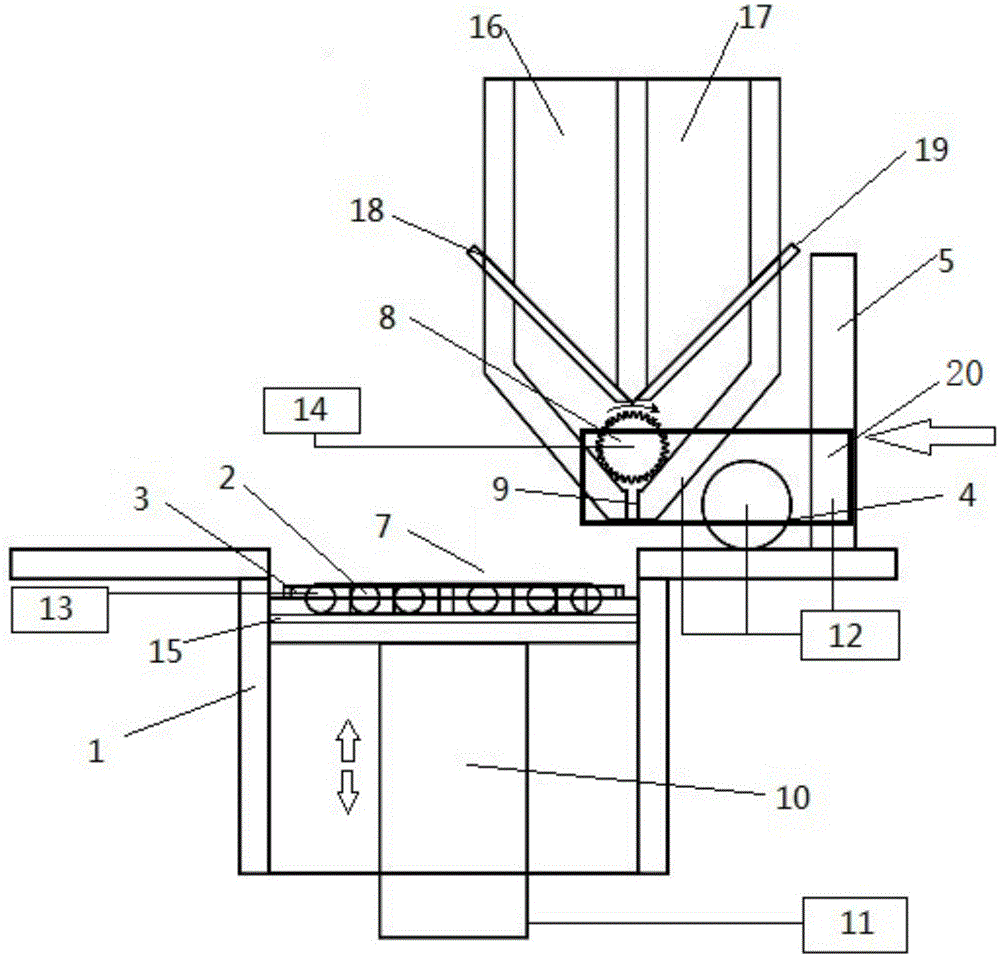 Double-powder quick molding and uniform spreading device