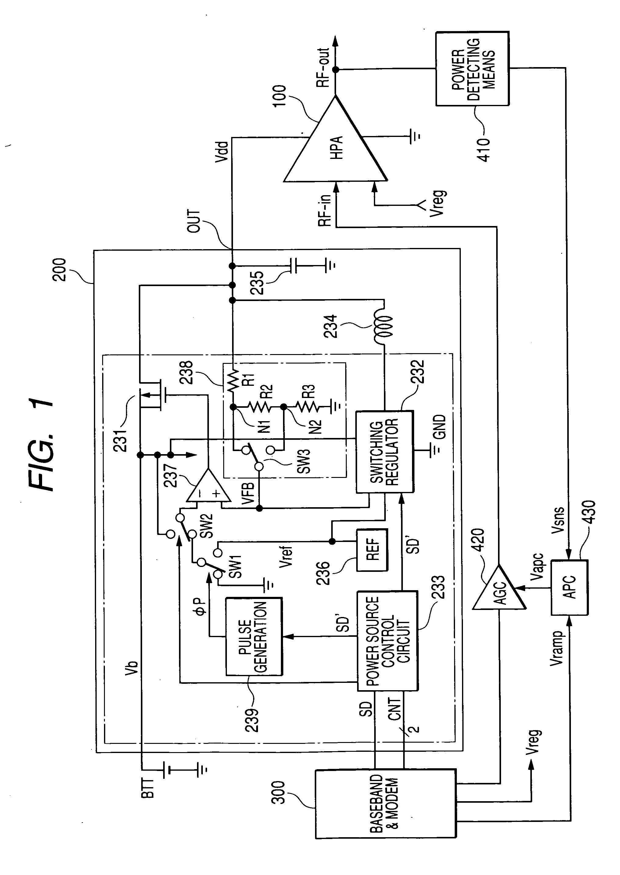 Power source circuit for high frequency power amplifying circuit and semiconductor integrated circuit for power source and electronics component for power source