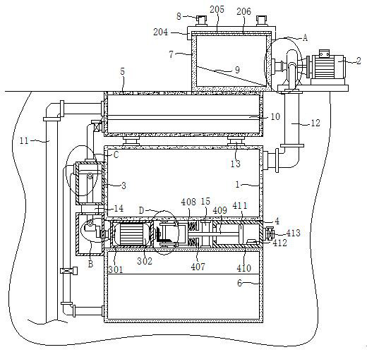 A gas collection guide and drainage device for landfill regulating pool