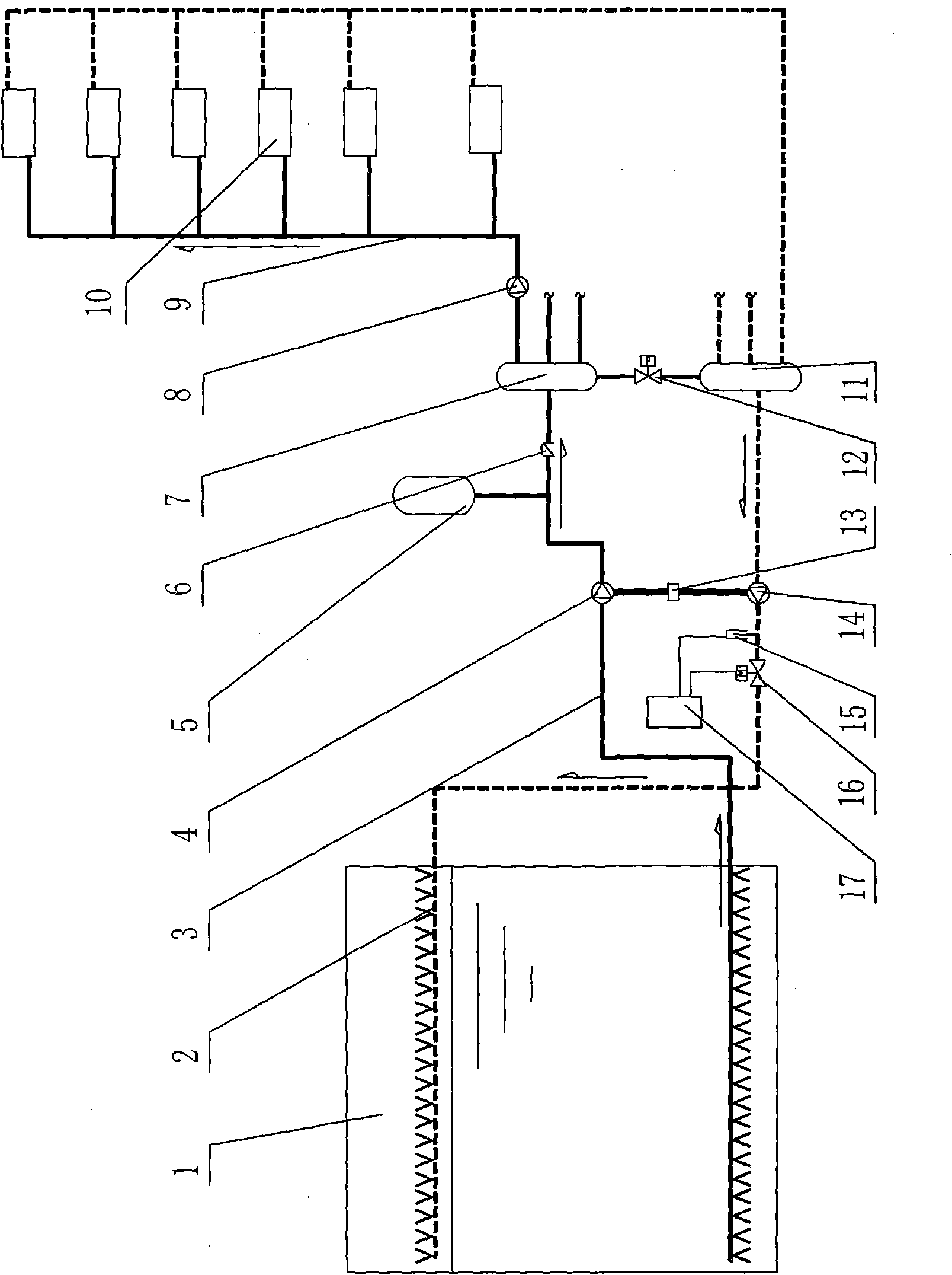 Device and method for synchronously recycling water potential energy of central air conditioning system