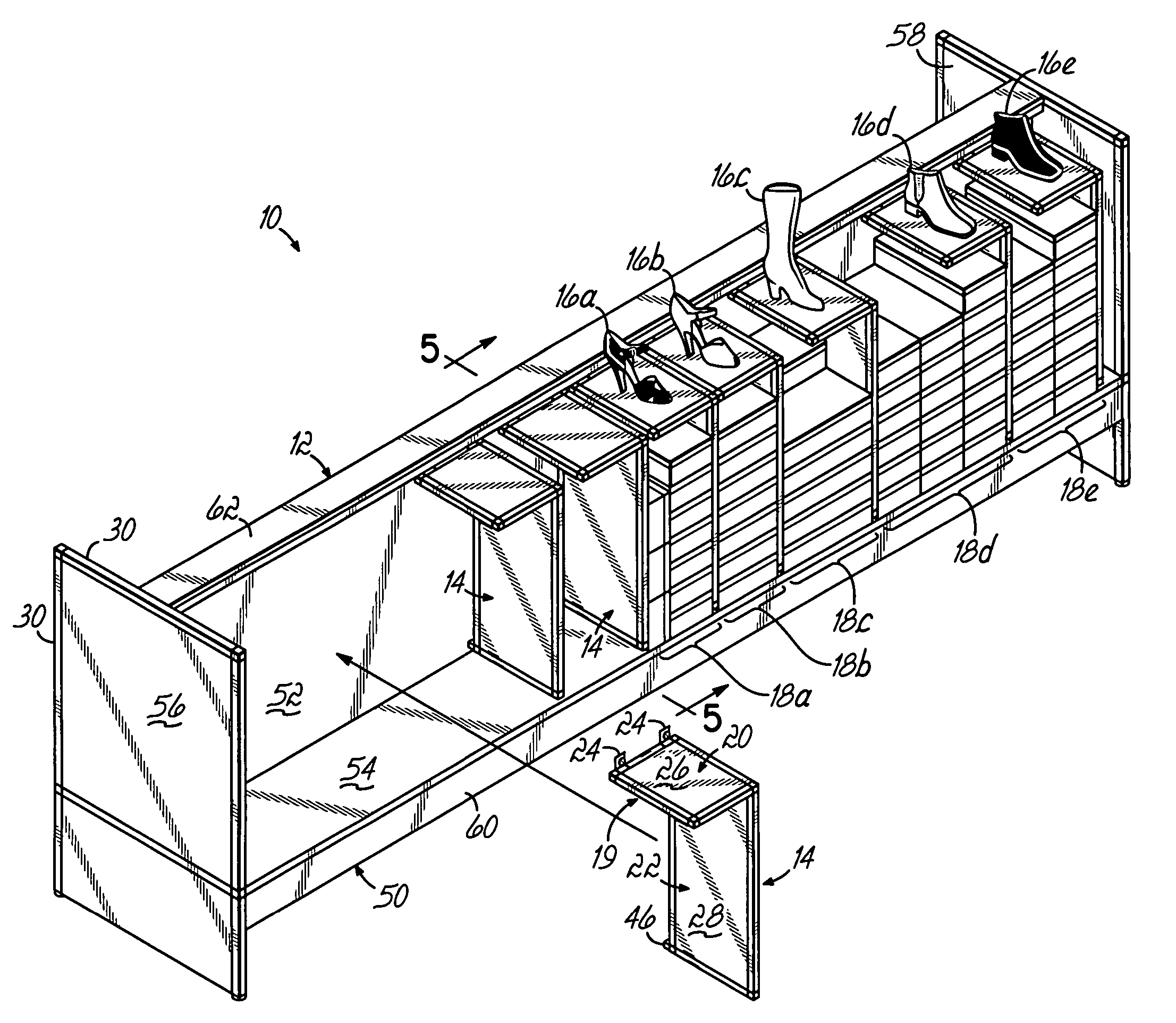 Modular footwear display and storage system and method