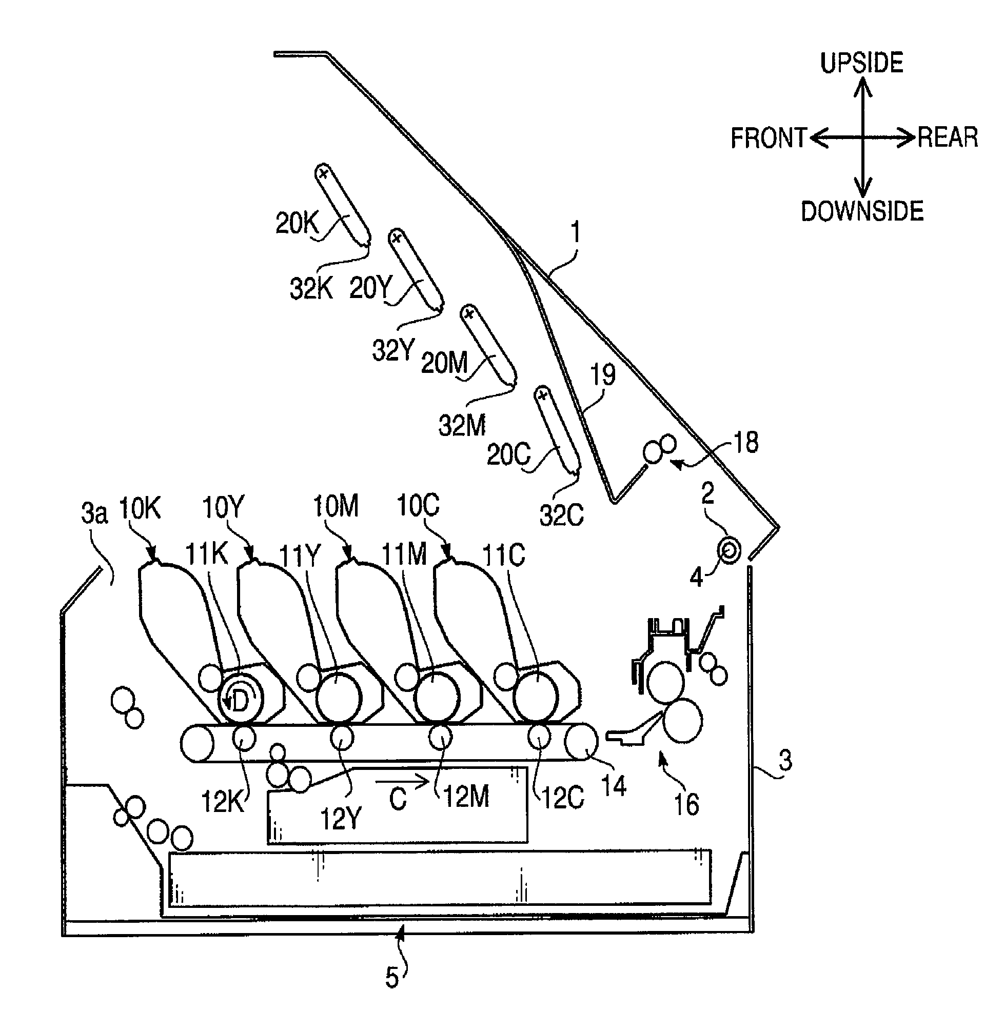 Image forming device having exposure unit provided to first device body rotatably joined to second device body