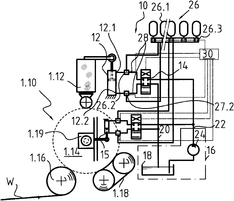 Hydraulic actuator arrangement and a handling arrangement for web rolls and/or reeling shafts of a fiber web machine