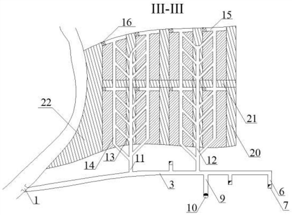 Medium-depth hole multi-stope and section-by-section common chute mining method for hanging side ore body mining