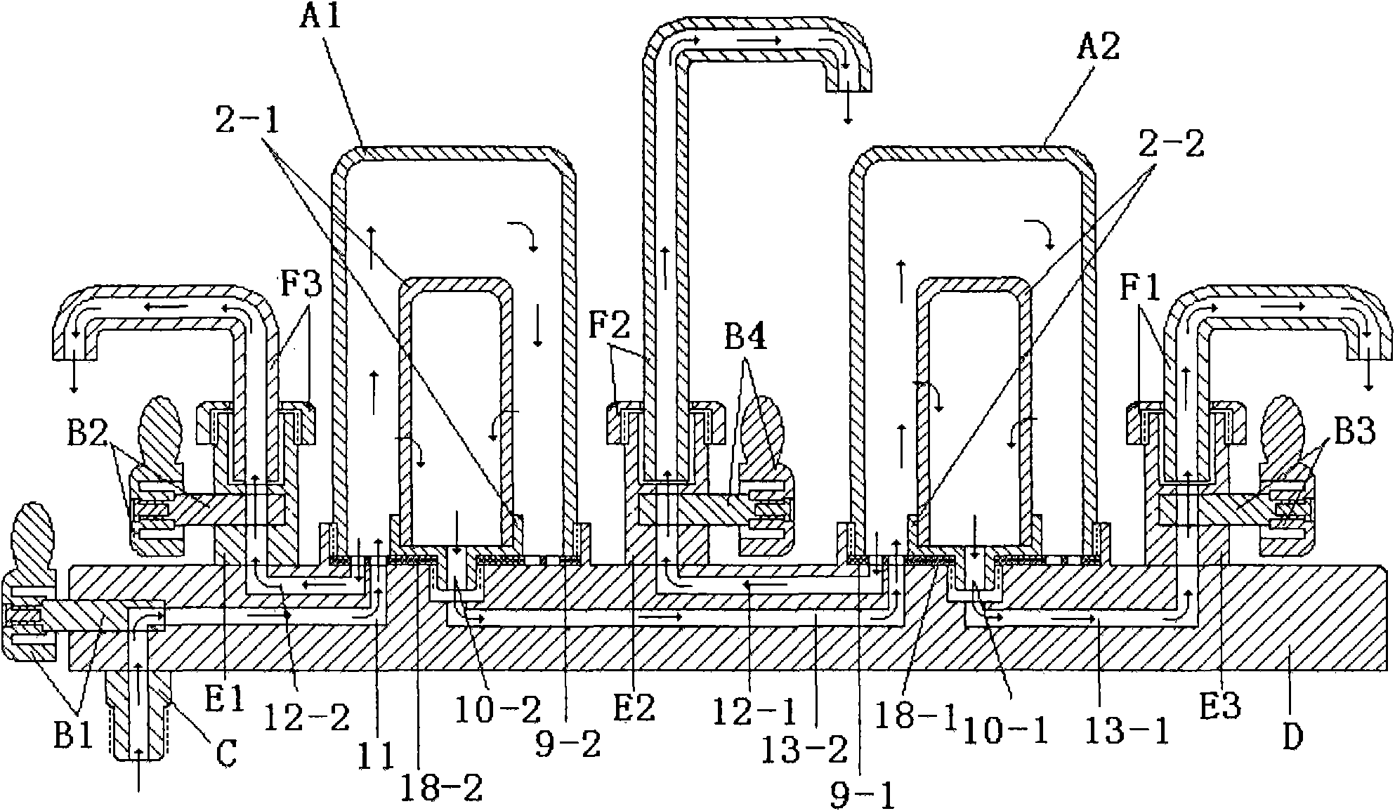 Three-tube siamesed tap with water filters
