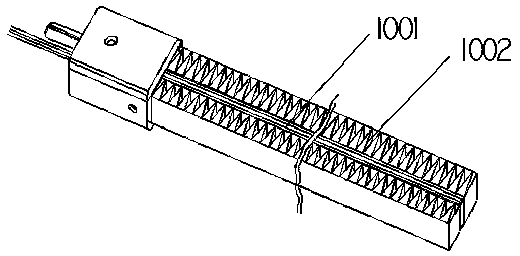 A heat dissipation strip of a PTC thermosensitive material heating device, a heating device and a special electric appliance